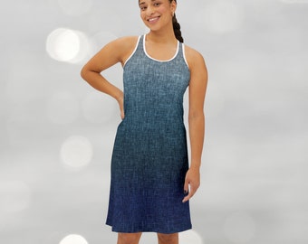 Blue Green Grey Crosshatch Ombre Women's Racerback Dress