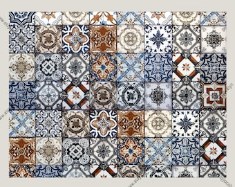 Old Tile Wall Photo, Moroccan Marrakesh Tiles Pattern Background Digital Download