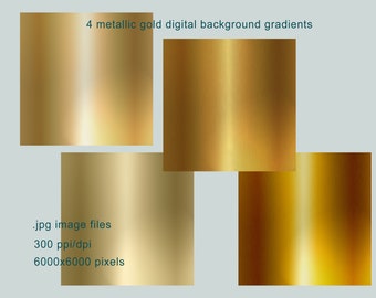 4 Gradient Gold Digital Download Background Stock Images, Graphic Metallic Colours Photo Overlays Graphic Design Tools