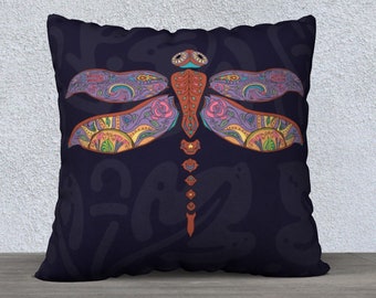 Boho Paisley Dragonfly Pillow Cover, Zen Style Home Décor for Livingroom or Bedroom