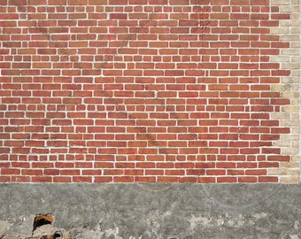 Download Free Old Red Brick Wall Outdoors, Digital Photo Download, Grungy Brick and Cement Wall Stock Background Photo, City Building Wall Surface PSD Template