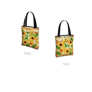 Expressionist Sunflowers Tote Bag, Summer Carryall in Bright Floral Print, Reusable Canvas Shopping Shoulder Bag, Gift for Sister image 4