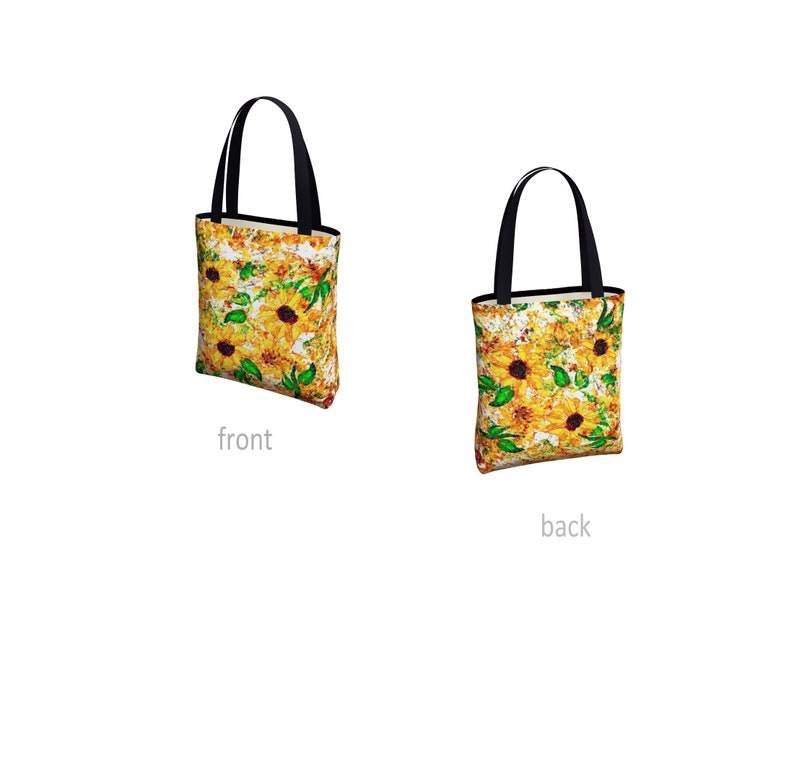 Expressionist Sunflowers Tote Bag, Summer Carryall in Bright Floral Print, Reusable Canvas Shopping Shoulder Bag, Gift for Sister image 4