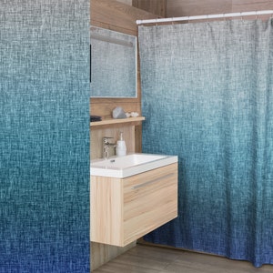Ombre Blues Grauer Duschvorhang aus Polyester-Gewebe, modernes abstraktes Crosshatch Print-Badezimmerdekor