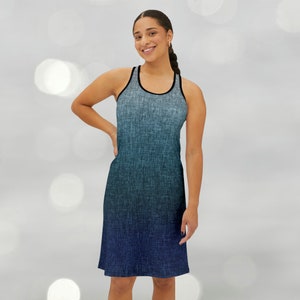 Blue Green Grey Crosshatch Ombre Women's Racerback Dress image 9