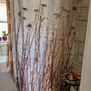 Dried Plants Primitive Gingham Pattern Shower Curtain, Modern Rustic Botanical Nature Country Home Décor, Brown Yellow Beige, Ships from USA image 2