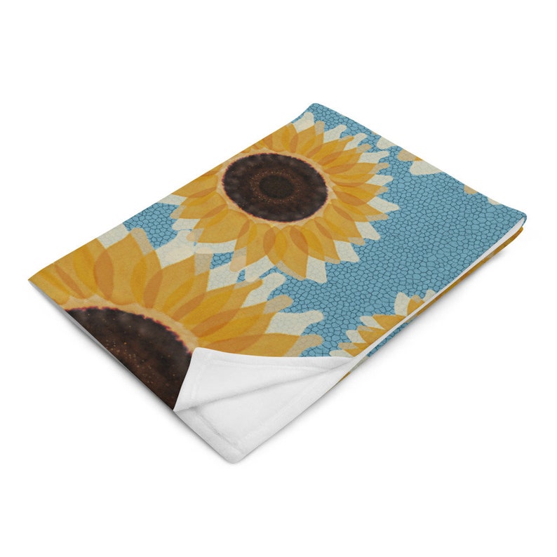 Sunflower Honeycomb Pattern Throw Blanket, Warm Light Soft Fleece Floral Throw, Modern Country Home Decor, SHIPS FROM USA image 6