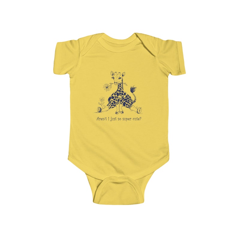 Cute Giraffe Baby Bodysuit, Infant 1 Piece Snap Up with Cartoon Zoo Animal and Flower, Expectant Mother Shower Gift Yellow