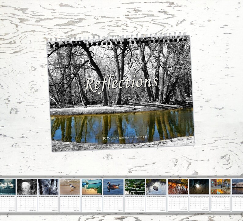 Photography Calendar 2025 Reflections in Water, Wall Hanging Monthly Date Reminder, Christmas Gift for Parents or Friend image 1