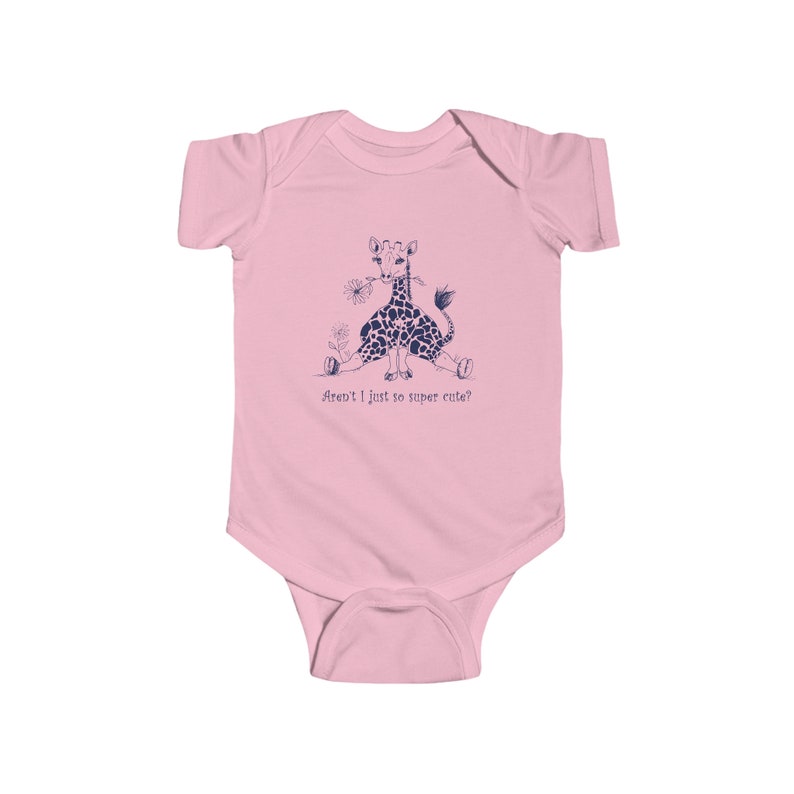 Cute Giraffe Baby Bodysuit, Infant 1 Piece Snap Up with Cartoon Zoo Animal and Flower, Expectant Mother Shower Gift Pink