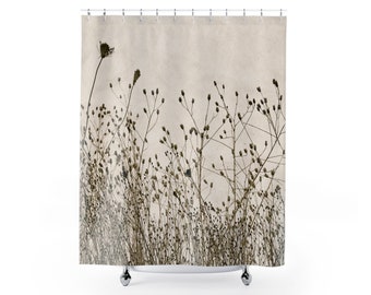 Dried Plants Shower Curtain Brown Tan, Machine Washable Polyester Weave Fabric Neutral Bath Décor,