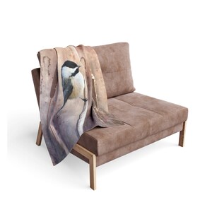 Chickadee in Marsh Fleece Blanket Neutral Colours image 3