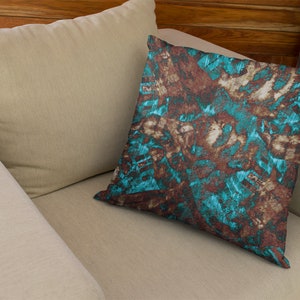 Grunge Abstract Pillow Cover, Couch or Chair Throw Cushion in Modern Distressed Scratch Print Pattern, Blue-Green Brown Tan image 3