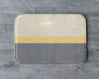 Plush Microfiber Bath Mat Grey Yellow Light Tan, Memory Foam Center, Skid Resistant Backing, 2 Size Options