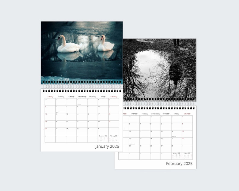 Photography Calendar 2025 Reflections in Water, Wall Hanging Monthly Date Reminder, Christmas Gift for Parents or Friend image 4