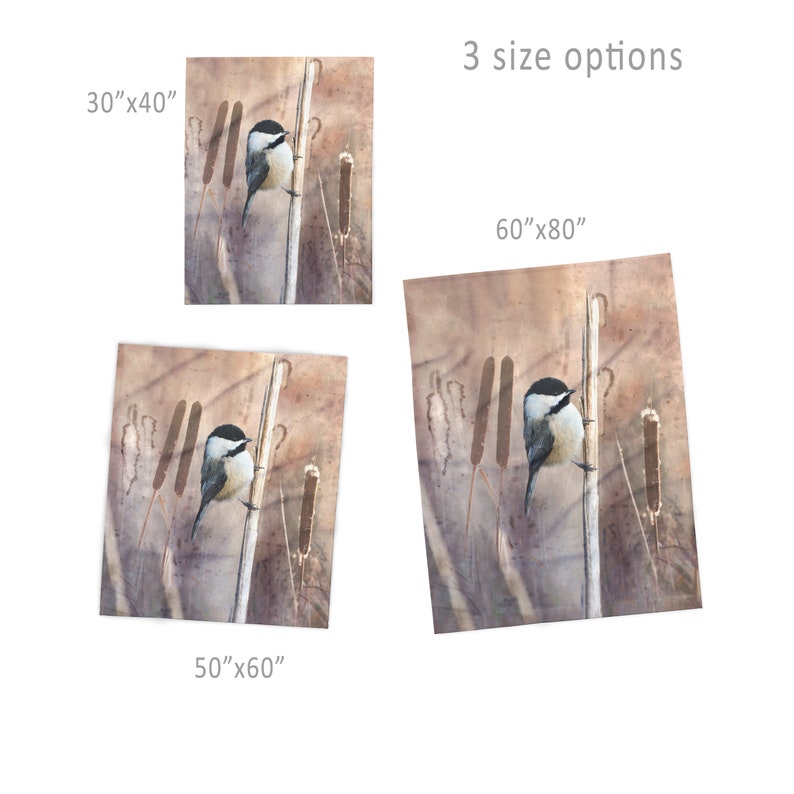 Chickadee in Marsh Fleece Blanket Neutral Colours image 5