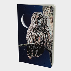 Owl and Moon Journal, Writing or Sketching Booklet, Gift for Artist, 48 Pages Blank or Ruled, 2 Size Options Small