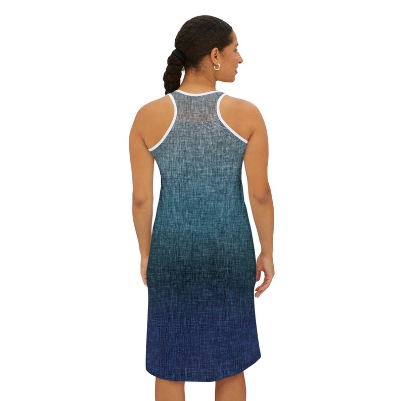 Blue Green Grey Crosshatch Ombre Women's Racerback Dress image 3