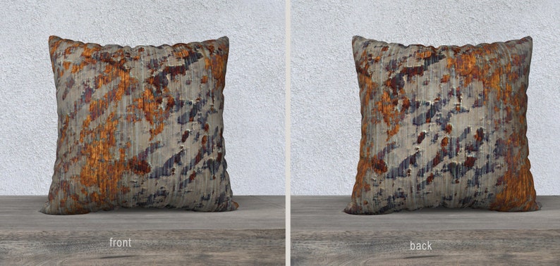 Modern Abstract Throw Pillow Cover Distressed Plaster Texture Pattern Print, Urban Grunge Home Décor, Warm Grey Orange and Burgundy Cushion image 1