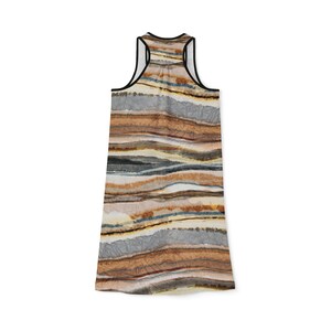 Racerback Summer Dress Abstract Agate Stripe Print, Neutral Earth Tones, Women's Swimsuit Beach Coverup image 2