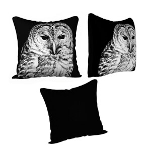 Owl Face Throw Pillow Cover Black and White, Bird Lover Home Décor, Luxurious Velveteen Cushion Case image 4