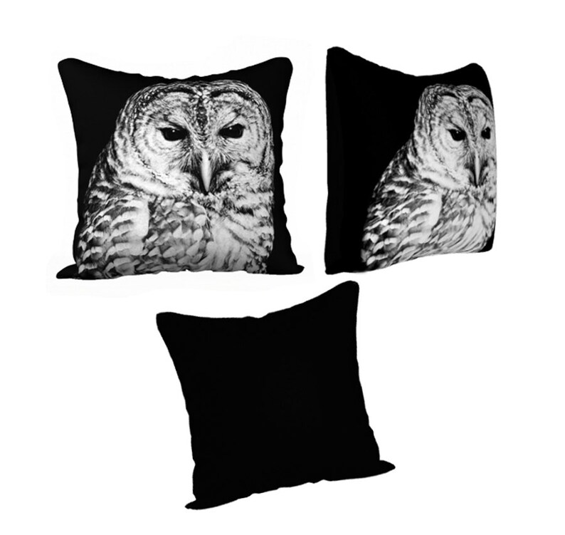 Owl Face Throw Pillow Cover Black and White, Bird Lover Home Décor, Luxurious Velveteen Cushion Case image 4