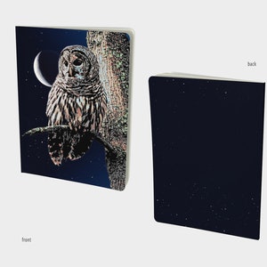 Owl and Moon Journal, Writing or Sketching Booklet, Gift for Artist, 48 Pages Blank or Ruled, 2 Size Options image 3