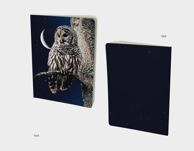 Owl and Moon Journal, Writing or Sketching Booklet, Gift for Artist, 48 Pages Blank or Ruled, 2 Size Options image 3