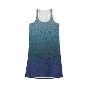 Blue Green Grey Crosshatch Ombre Women's Racerback Dress image 2