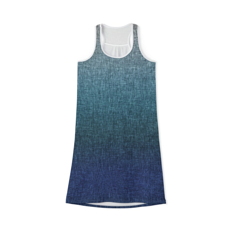 Blue Green Grey Crosshatch Ombre Women's Racerback Dress image 2