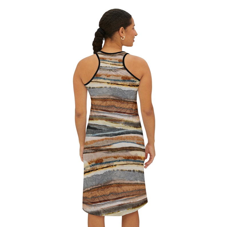 Racerback Summer Dress Abstract Agate Stripe Print, Neutral Earth Tones, Women's Swimsuit Beach Coverup image 3