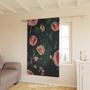 Pink Roses Window Curtains, Floral Home Decor, Sheer or Blackout Drapes (50x84) image 4