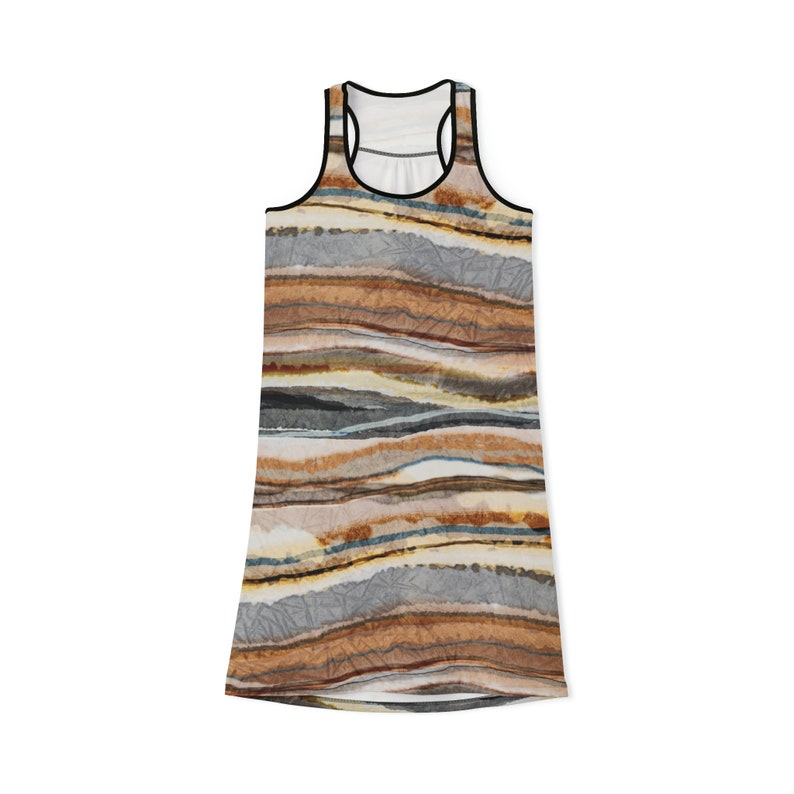 Racerback Summer Dress Abstract Agate Stripe Print, Neutral Earth Tones, Women's Swimsuit Beach Coverup image 5