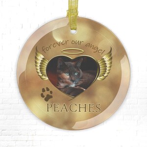 Glass Pet Memorial Ornament, Angel Cat or Dog Bespoke Hanging Round Decoration, One Sided 3.5 Diameter, Animal Tribute Gift for Friend image 3