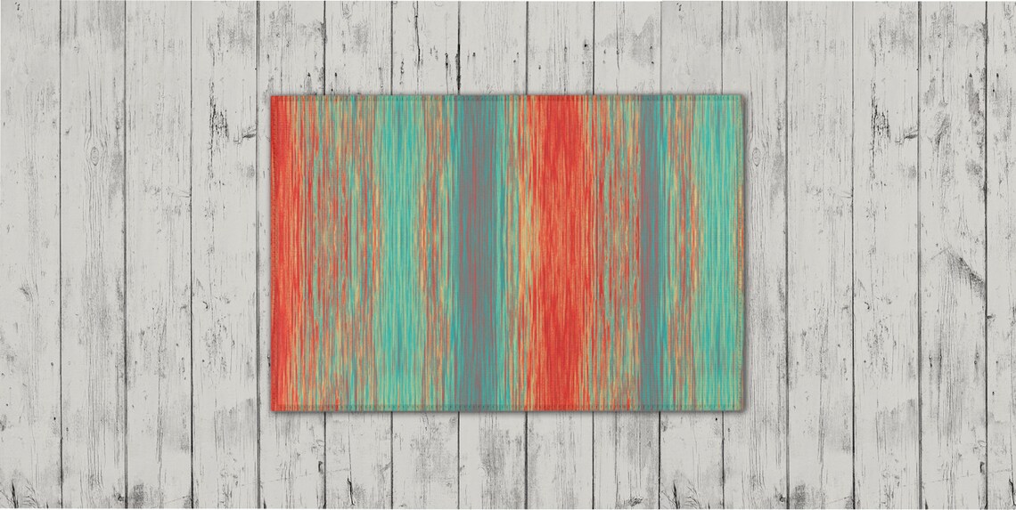 Bright Coral Turquoise Area Rug in Modern Abstract Blended Etsy