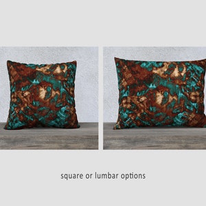 Grunge Abstract Pillow Cover, Couch or Chair Throw Cushion in Modern Distressed Scratch Print Pattern, Blue-Green Brown Tan image 4