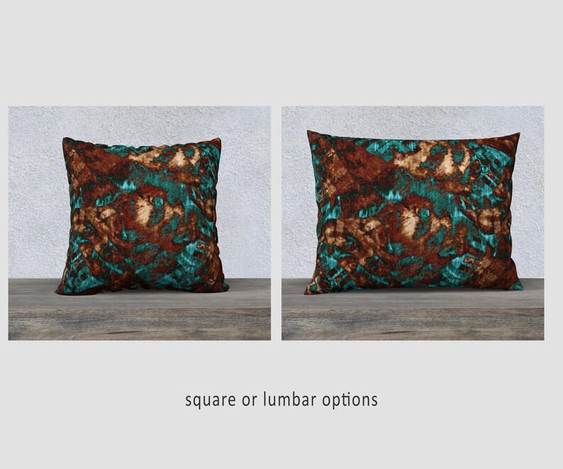 Grunge Abstract Pillow Cover, Couch or Chair Throw Cushion in Modern Distressed Scratch Print Pattern, Blue-Green Brown Tan image 4