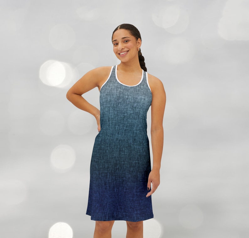 Blue Green Grey Crosshatch Ombre Women's Racerback Dress image 1