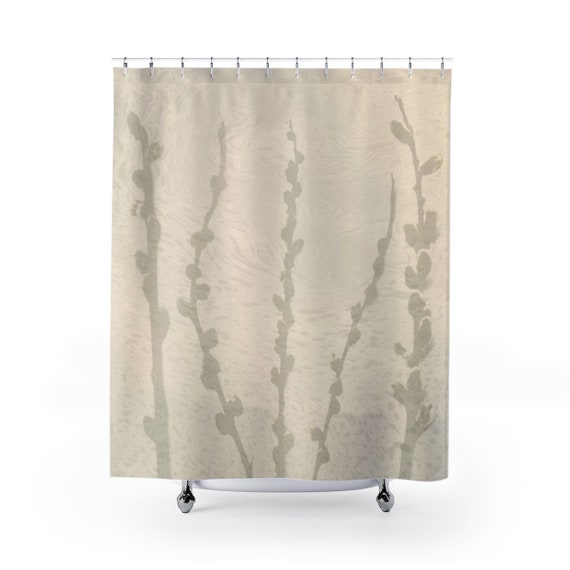 cream fabric shower curtain