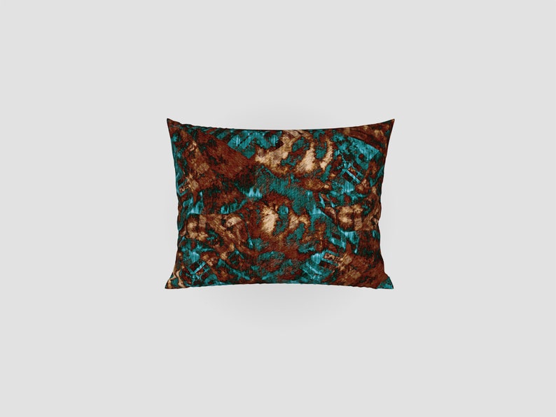 Grunge Abstract Pillow Cover, Couch or Chair Throw Cushion in Modern Distressed Scratch Print Pattern, Blue-Green Brown Tan image 5