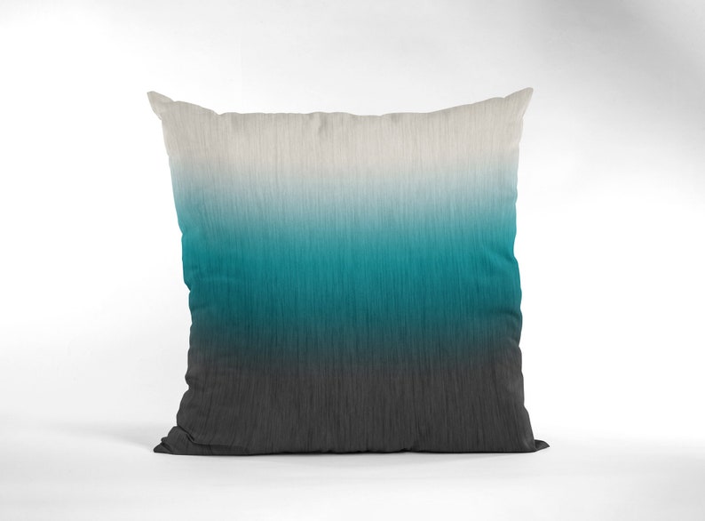 Ombre Outdoor Pillow Cover and Insert, Grey Green Cream Modern Abstract Patio Chair Cushion image 3