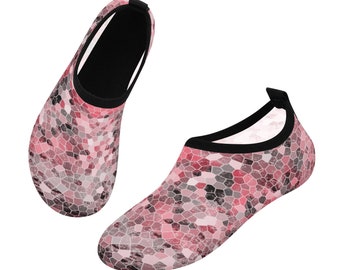 Women's Water Shoes Skid Resistant Pink or Blue Mosaic Abstract Print, Outdoor Activity Slip On Foot Wear