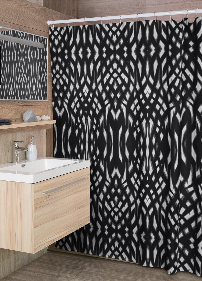 Celtic Tribal Black White Grey Shower Curtain For The Man Etsy