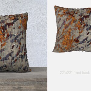 Modern Abstract Throw Pillow Cover Distressed Plaster Texture Pattern Print, Urban Grunge Home Décor, Warm Grey Orange and Burgundy Cushion image 3