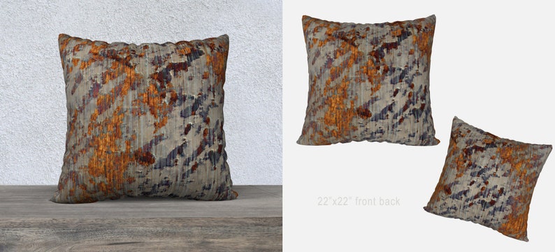 Modern Abstract Throw Pillow Cover Distressed Plaster Texture Pattern Print, Urban Grunge Home Décor, Warm Grey Orange and Burgundy Cushion image 3