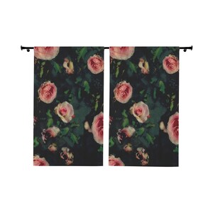 Pink Roses Window Curtains, Floral Home Decor, Sheer or Blackout Drapes (50x84) image 3