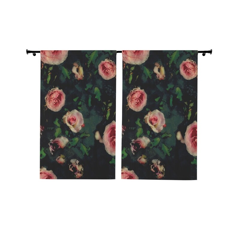 Pink Roses Window Curtains, Floral Home Decor, Sheer or Blackout Drapes (50x84) image 3