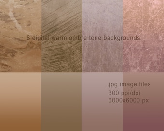 8 Warm Neutral Ombre Digital Download Background Stock Images, Rose Colours Distressed Grunge Texture Photo Overlays for Graphic Designing