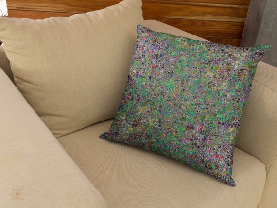 Tiny Green Mosaic Tile Pattern Throw Pillow Cover Soft Faux Etsy