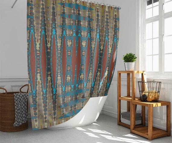 Southwestern Mosaic Print Fabric Shower Curtain Mirrored Etsy
